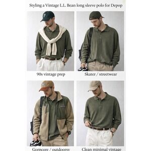 Vintage L.L.Bean Polo Shirt Mens XXL Tall Olive Green Waffle Long Sleeve 90s Y2K